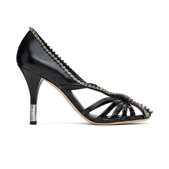 CHLOE Leonie Cutout Embellished Leather Pumps in Black & Silver 38 - Picture 3 of 5
